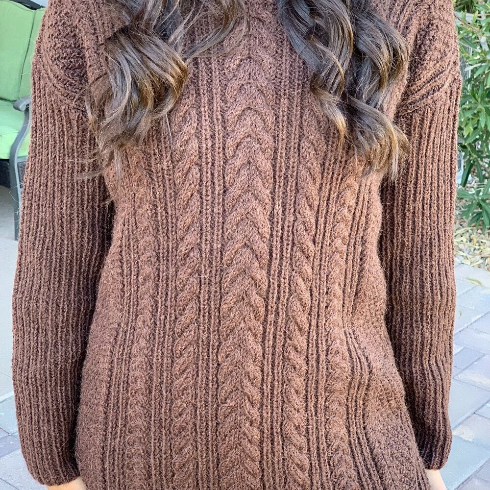 Hand Knitted Alpaca Brown Sweater & Beanie - Picture 2 of 3